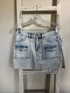 aerie Light Blue Acid Wash Denim Mini Skirt with Front Patch Pockets